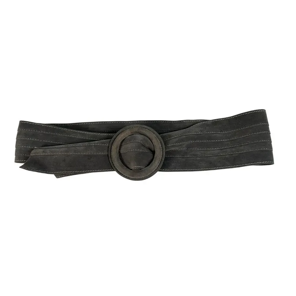 Vtg Gray Suede Like Waist Belt- thin to thick- 38